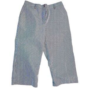 Alfred Dunner capri pants, size 10, blue and white pinstripes, cotton/poly blend